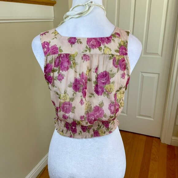Band of Gypsies Top Y2K Crop Floral & Lace Purple Pink Beige Green Retro (S) - Picture 4 of 8